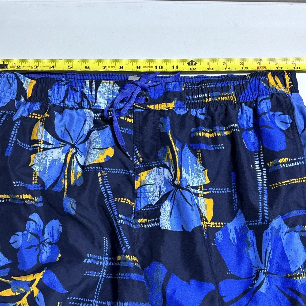 Vintage Nike Swim Trunks Board Shorts Mens 2XL Blue Tropical Abstract Swoosh